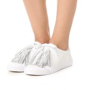 LOEFFLER RANDALL- Logan Tassel-Tie Leather Sneaker, Optic White | WORN ONCE